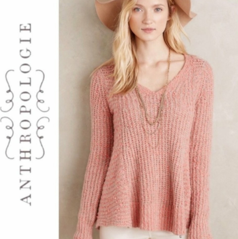 ANTHROPOLOGIE Moth Zipped Pullover Pink Sweater EUC sz M